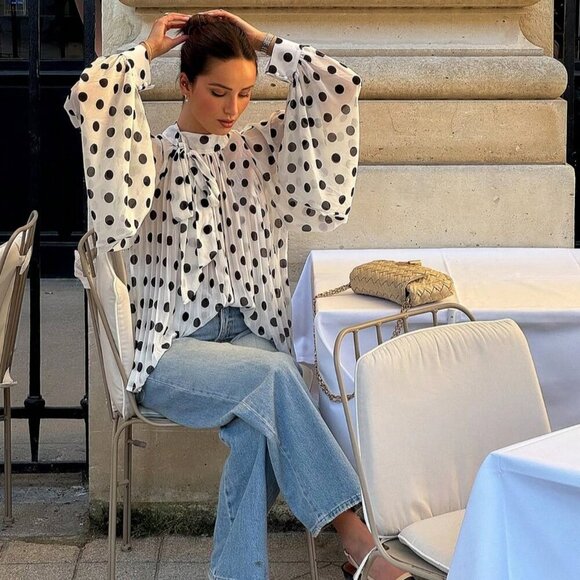 Multicolor Casual Women's Elegant Polka Dot Pattern Bowknot blouse - Picture 2 of 5